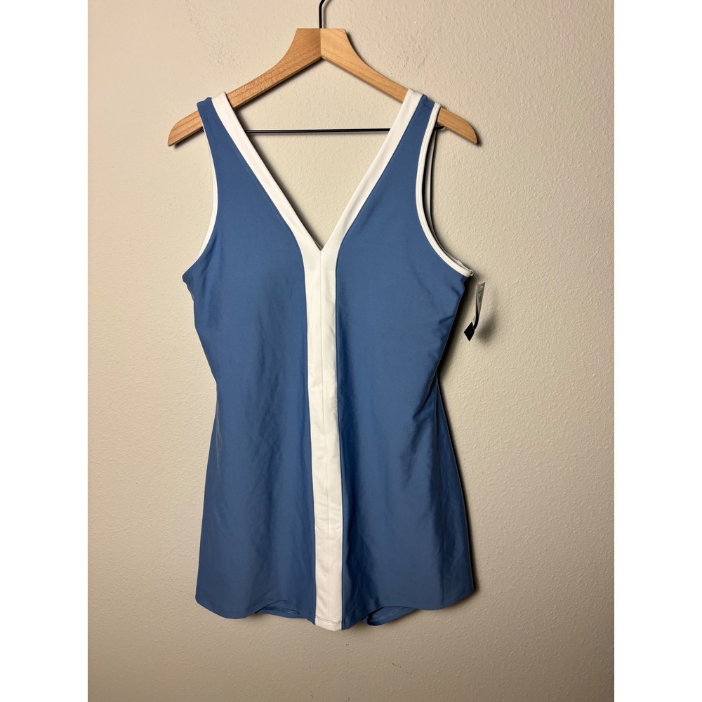 YPB sculptLUX V-Neck Mini Dress XL Blue White Activewear Tennis Dress NWT